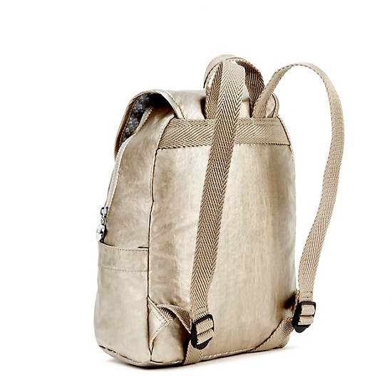 Abygail Small Metallic Backpack,Champagne Metallic,large