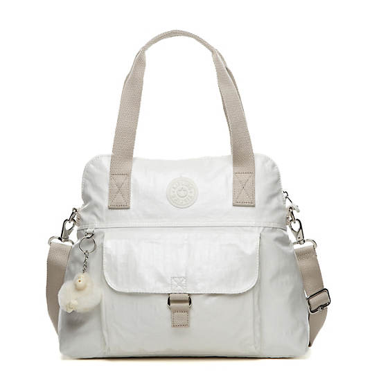 Pahneiro Medium Coated Handbag,Pearlized White,large