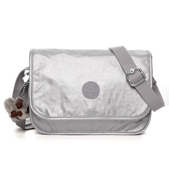 Louiza Metallic Crossbody Bag,Silver Metallic,large