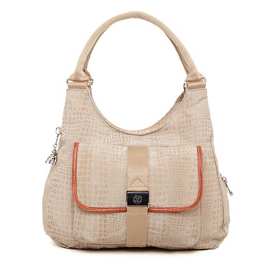 Bagsational Handbag,Metallic Pewter Croc,large