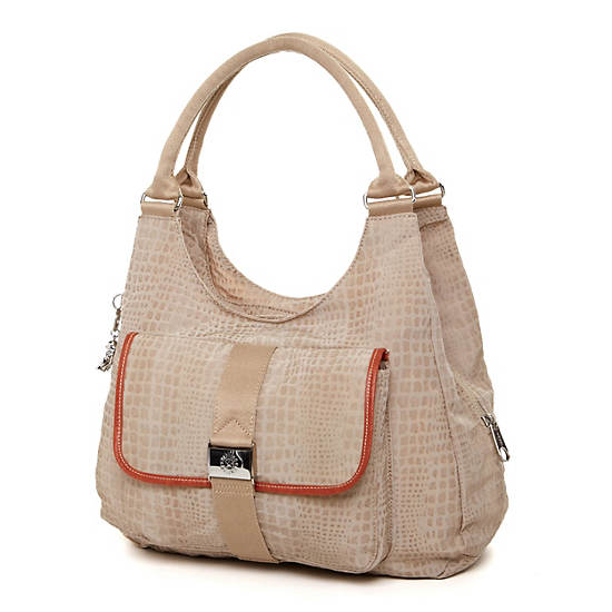 Bagsational Handbag,Metallic Pewter Croc,large