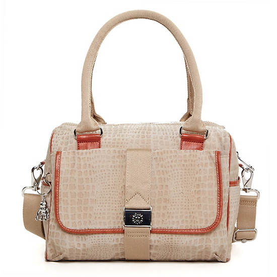 Double Up Handbag,Metallic Pewter Croc,large