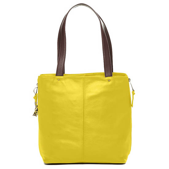 Hermine Leather Tote,Brilliant Yellow,large