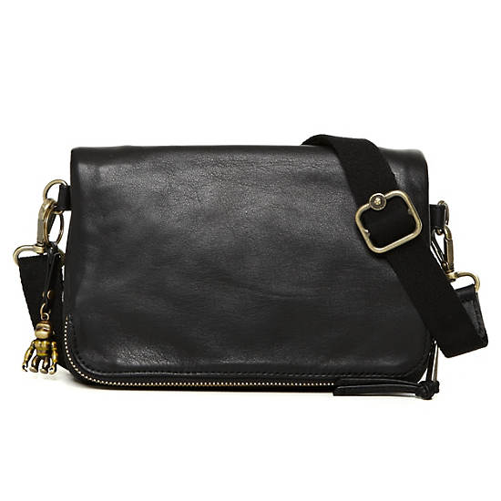 Verra Leather Crossbody Bag,Black,large