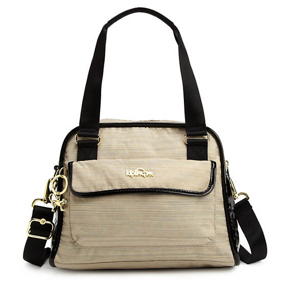 MAKAYLA COLOR BLOCK PATENT HANDBAG,Black Patent/Linen Combo,large