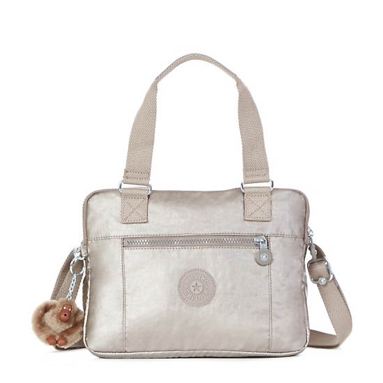 Brent Metallic Double Compartment Handbag,Metallic Pewter,large