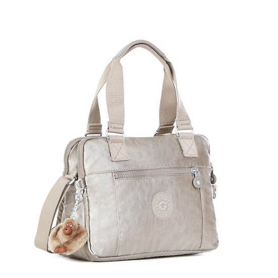 Brent Metallic Double Compartment Handbag,Metallic Pewter,large