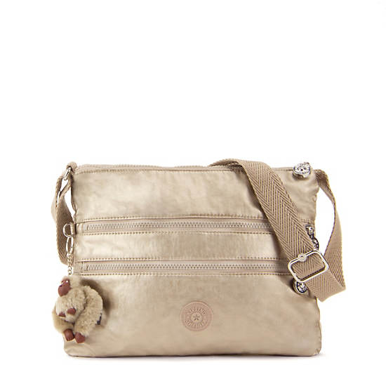 Alvar Metallic Crossbody Bag,Champagne Metallic,large