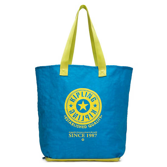 Hip Hurray Foldable Tote Bag,Blue Skies Metallic Combo,large