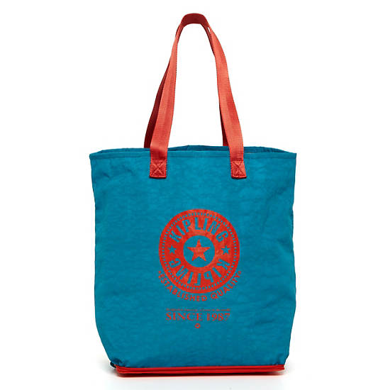 Hip Hurray Foldable Tote Bag,Turq Blue,large