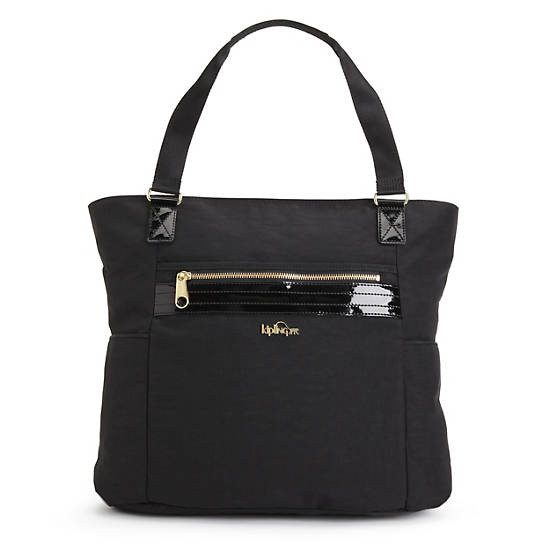 Leah Tote Bag,Black Patent Combo,large