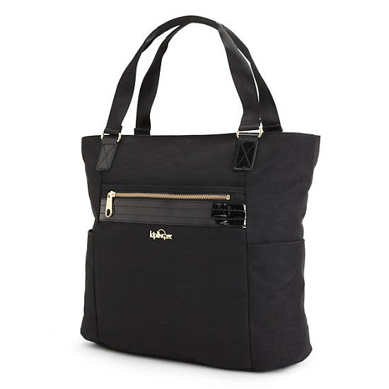 Leah Tote Bag,Black Patent Combo,large