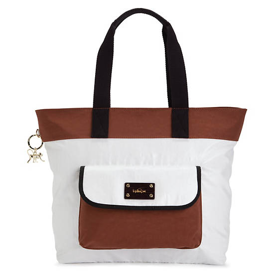 Tabby Coated Tote Bag,Hummus,large