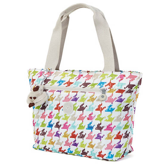 Jerimiah Printed Tote Bag,Houndstooth Multi,large