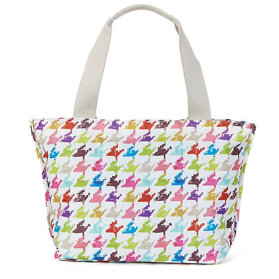 Jerimiah Printed Tote Bag,Houndstooth Multi,large