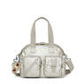 Defea Metallic Handbag,Silver Beige Snake,small