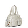 Defea Metallic Handbag,Silver Beige Snake,small