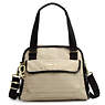 MAKAYLA COLOR BLOCK PATENT HANDBAG,Black Patent/Linen Combo,small