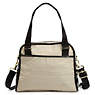 MAKAYLA COLOR BLOCK PATENT HANDBAG,Black Patent/Linen Combo,small