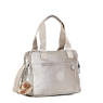 Brent Metallic Double Compartment Handbag,Metallic Pewter,small