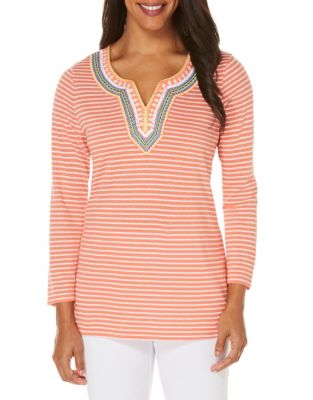 Petite Embroidered Striped Top