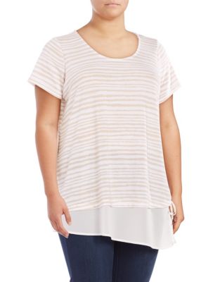 Plus Mock Layer Striped Top