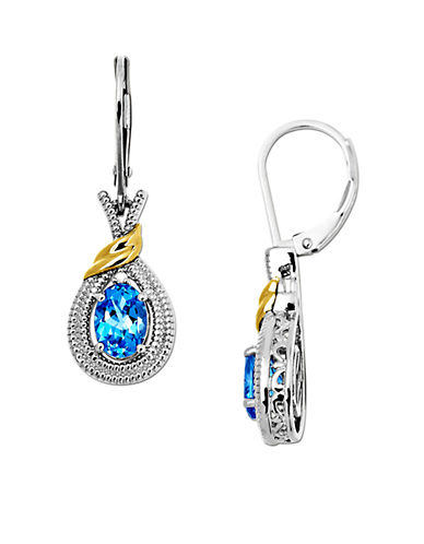 Sterling Silver Earrings with 14Kt. Yellow Gold Blue Topaz & Diamond Accent