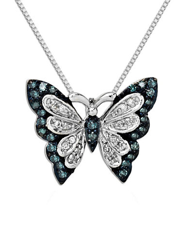 Sterling Silver Green Diamond and Diamond Butterfly Necklace