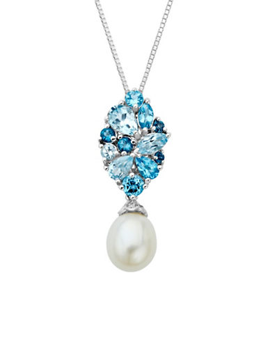 Sterling Silver Freshwater Pearl and Blue Topaz Drop Pendant Necklace