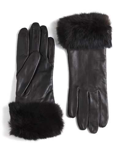 Lord & Taylor Fur-Trimmed Leather Gloves