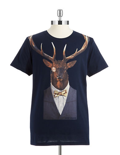 BOSS Orange Mens Touchdown Navy Cotton Tee with Deer Graphic 