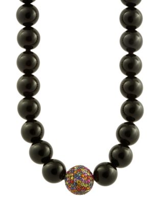 Multi Sapphire Ball Black Bead Necklace