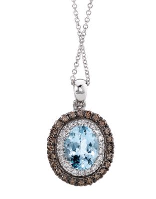 Sea Blue Aquamarine and Chocolate Diamond Pendant in 14 Kt. White Gold; 0.53 ct. t.w.