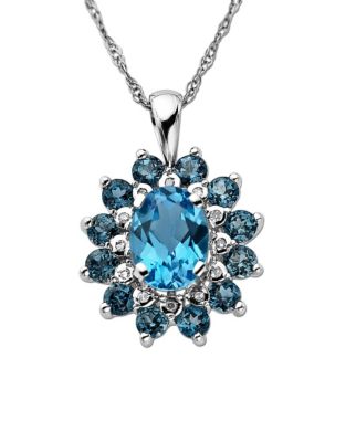 Blue Topaz and Diamond-Accented Pendant in 14 Kt. White Gold
