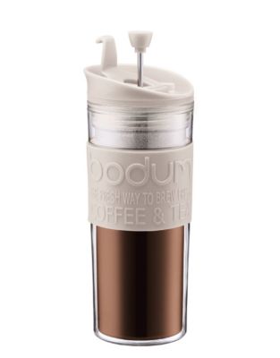 Double-Wall 15-Ounce Thermal Plastic Travel Coffee and Tea Press with Tumbler Lid