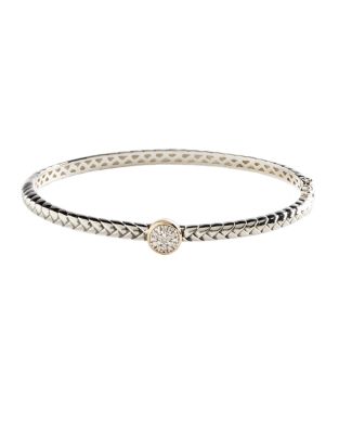 Diamond Accent Bangle Bracelet in Sterling Silver and 14K Gold