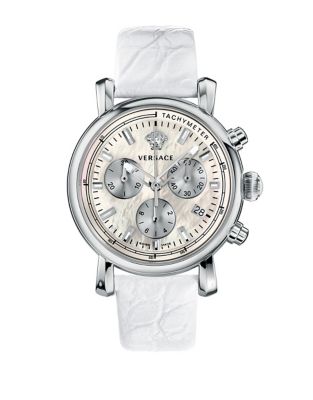 EAN 7630030500374 product image for Versace Day Glam Silver-Tone Leather Chronograph Watch | upcitemdb.com