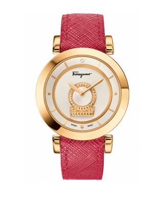 EAN 7630030505089 product image for Ferragamo Ladies Minuetto Gold-Tone and Saffiano Leather Strap Watch | upcitemdb.com