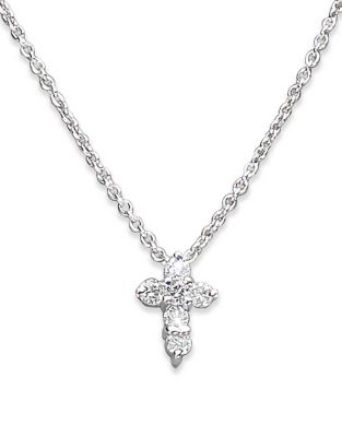 UPC 801200000162 product image for Roberto Coin Tiny Treasures Diamond and 18k White Gold Baby Cross Necklace | upcitemdb.com