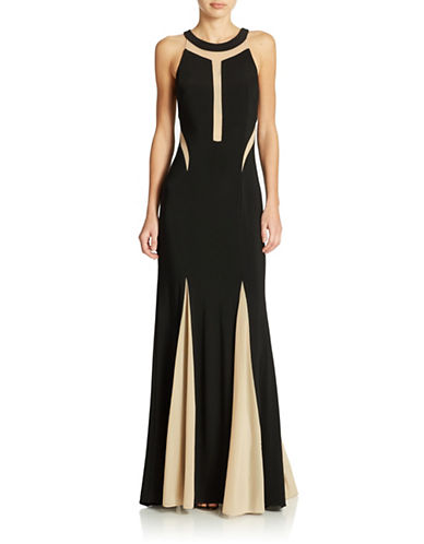Xscape online and buy Xscape Illusion Panel Pleated Halter Gown dress ...