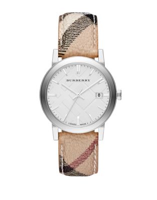 UPC 822138037358 product image for Burberry Men's Silver-Tone Haymarket City Watch | upcitemdb.com