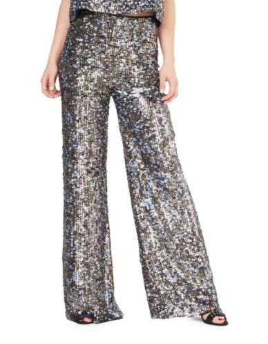 gold sequin wide leg pants