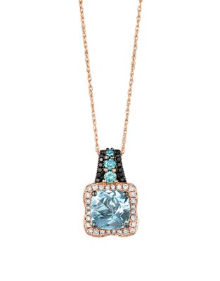 LEVIAN 14Kt. Rose Gold Aquamarine and Diamond Pendant Necklace
