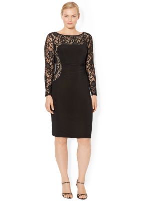 LAUREN RALPH LAUREN Plus Sequined Lace Boatneck Dress