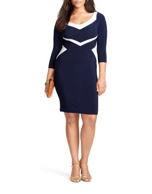 LAUREN RALPH LAUREN Plus Color-Blocked V-Neck Dress