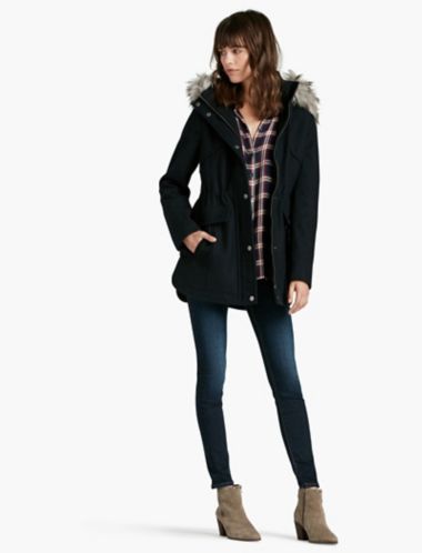 women's navy coat with hood