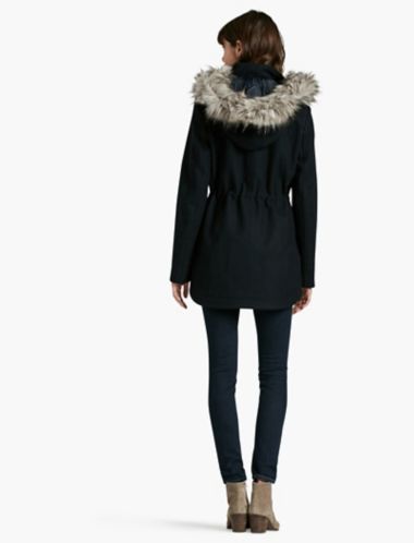 women's navy coat with hood