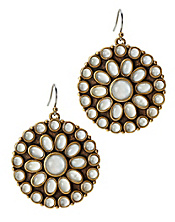 White Set Stone Disk Earrings