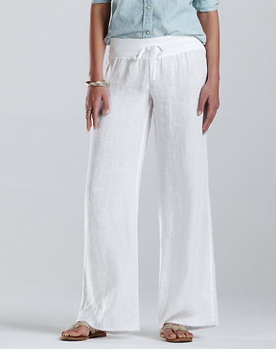 Womens Wide Leg Linen Drawstring Pants