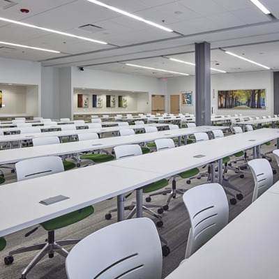 meeting area with laptop tables